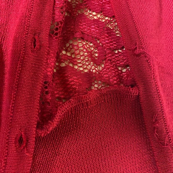 Wet Seal Red cardigan with lace back and top faux diamond / crystal button. - Picture 8 of 8